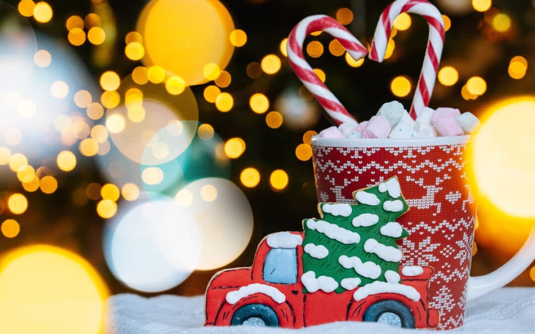 Christmas Cookie and Mug with Candy Canes Sticking Out the Top