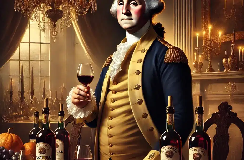 -President-George-Washington-holding-a-glass-of-wine-in-his-hand-surrounded-by-bottles-of-Madeira-win