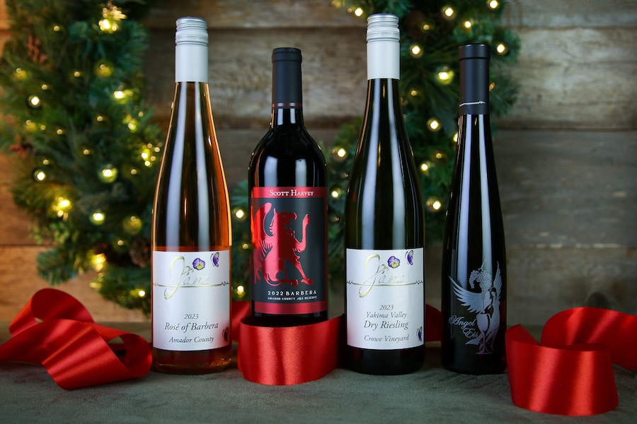 holiday gift wines on festive table