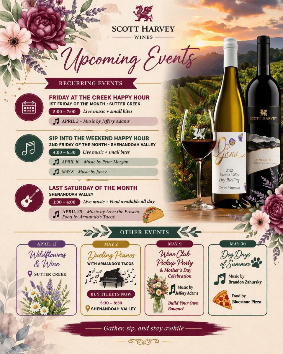April Events at Scott Harvey Tasting Room