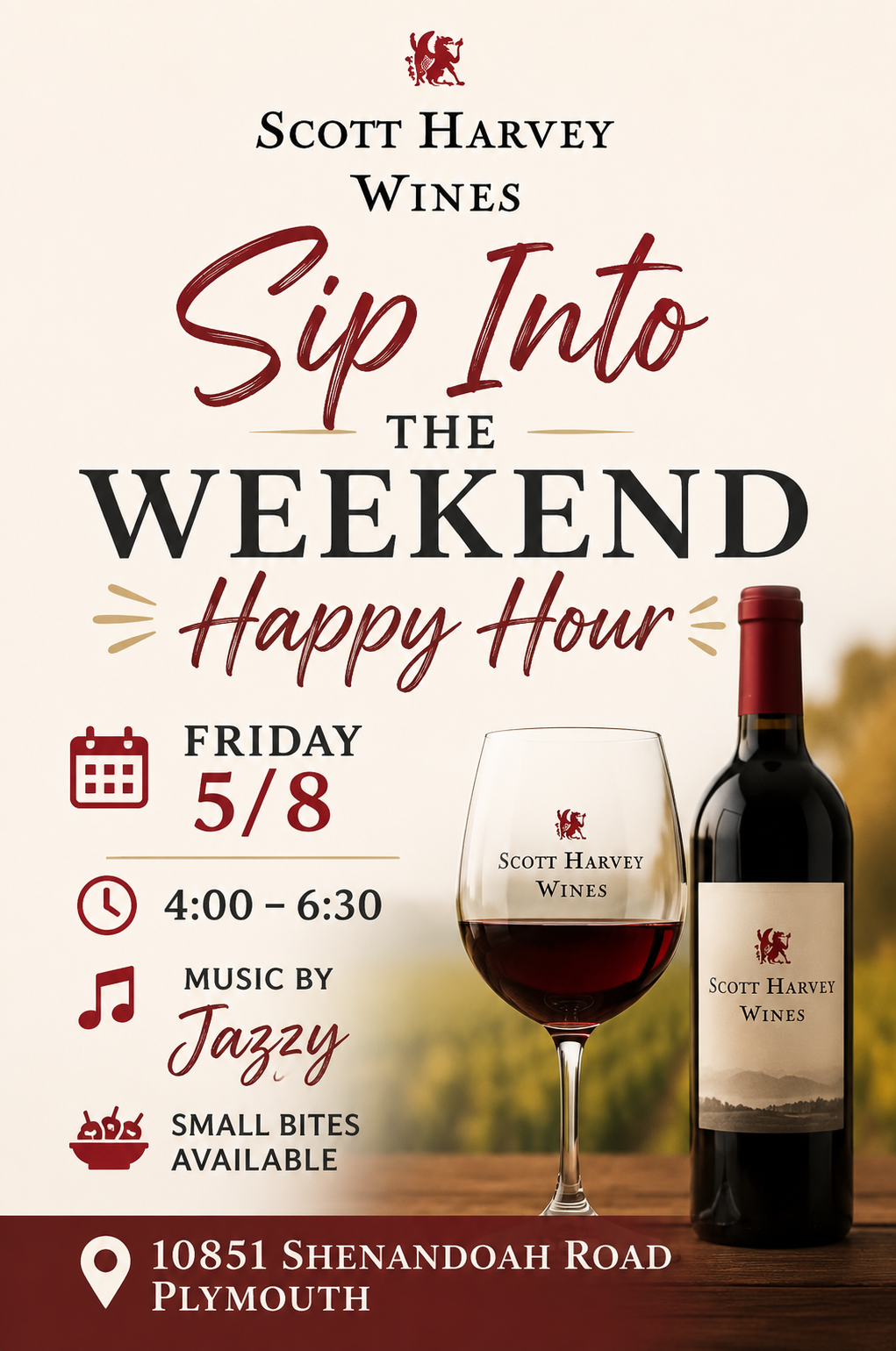 Flyer about Happy Hour this coming Friday